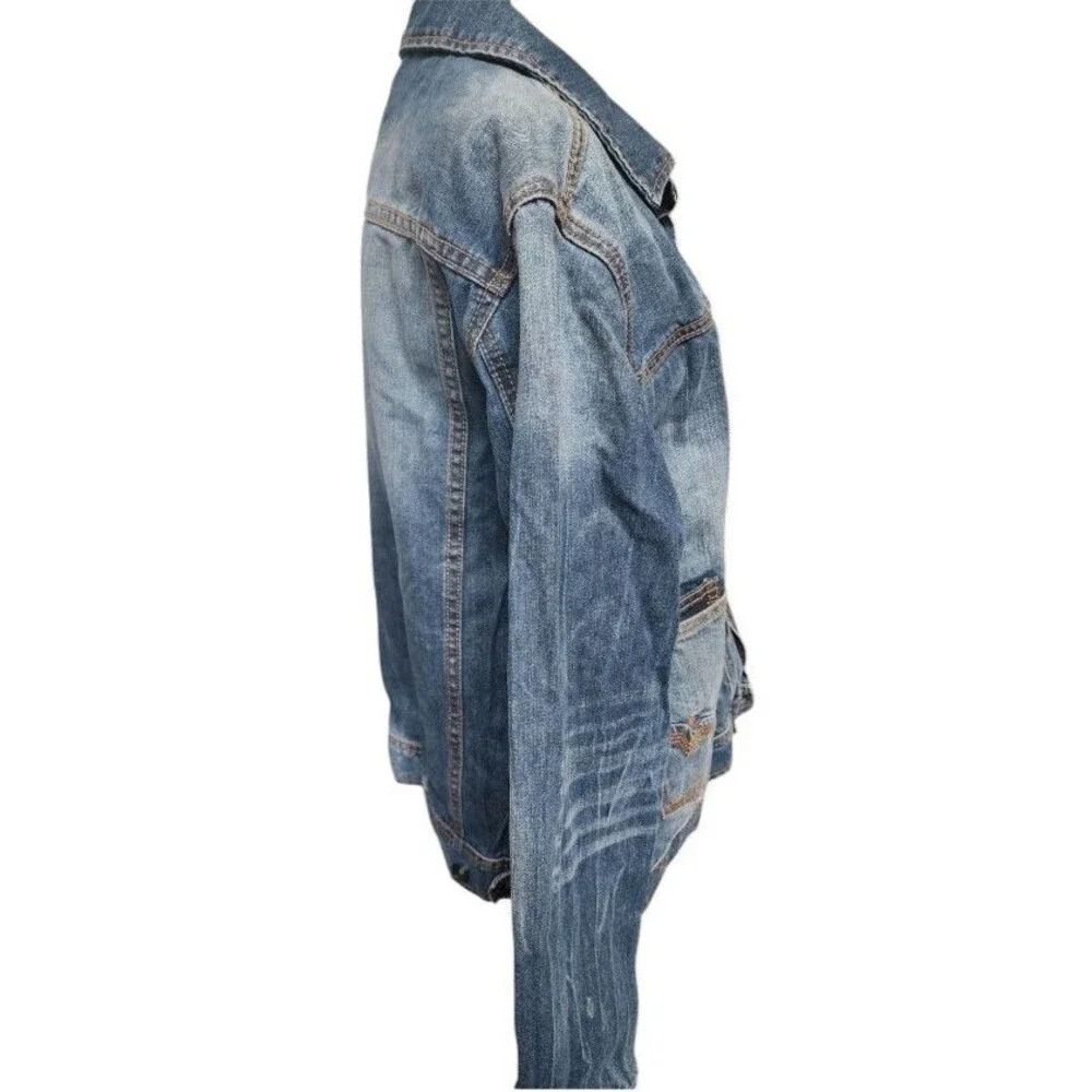 Rocawear Vintage Denim Jacket Size 40 Y2K Trucker Distressed Streetwear